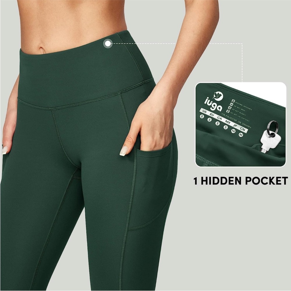 High waisted green legging with 3 pockets